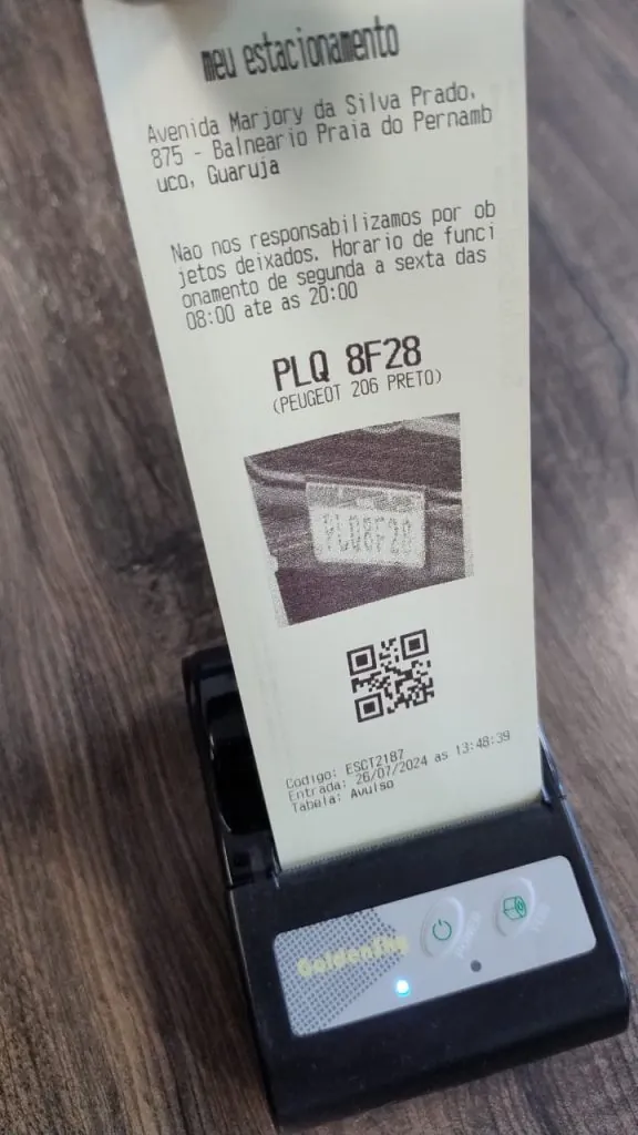 ticket de entrada de estacionamento