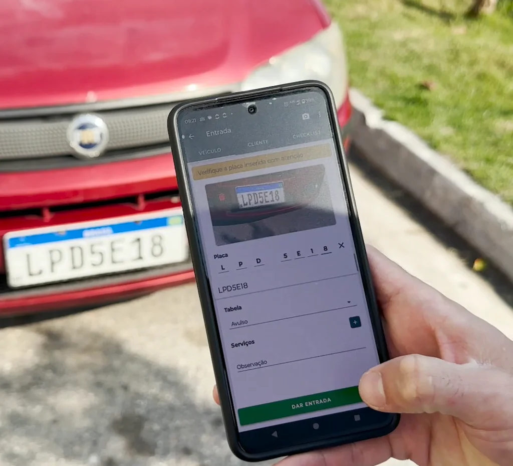 sistema OCR do aplicativo para estacionamento