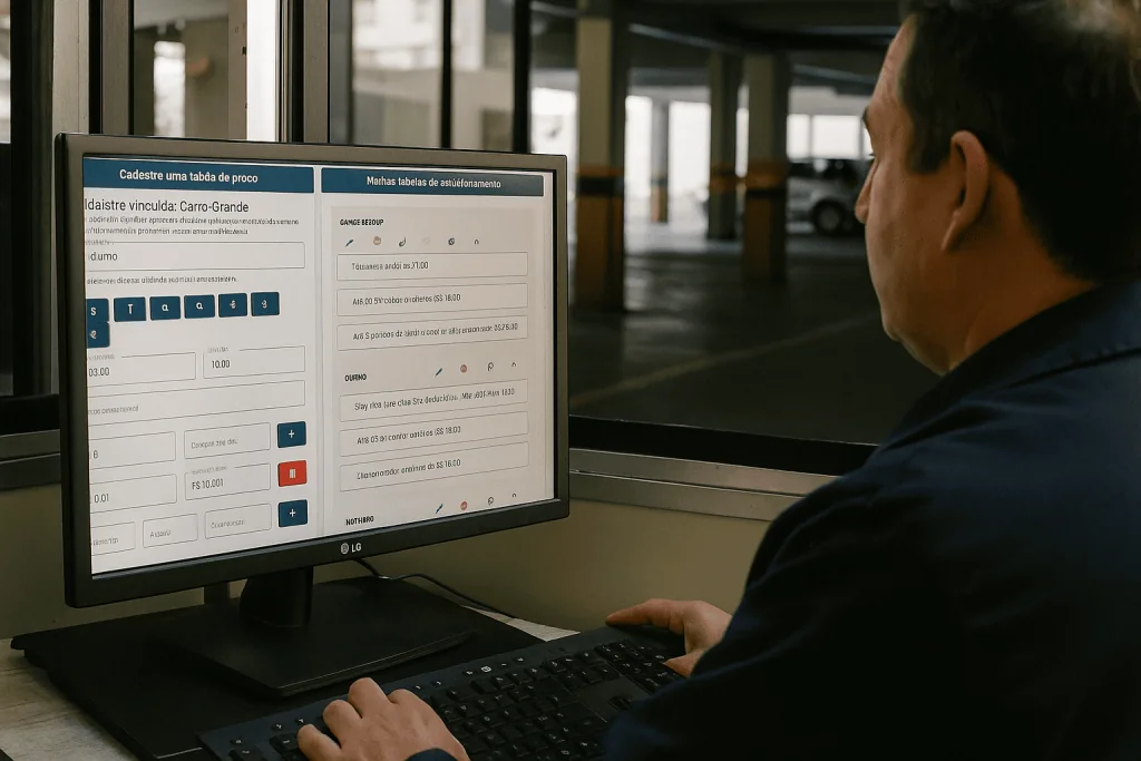 tabela de estacionamento do sistema Jump Park